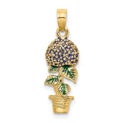 Lavender Hydrangea Flowers In Pot Charm 14k Gold 3-D K6830, MPN: K6830, 637218125395