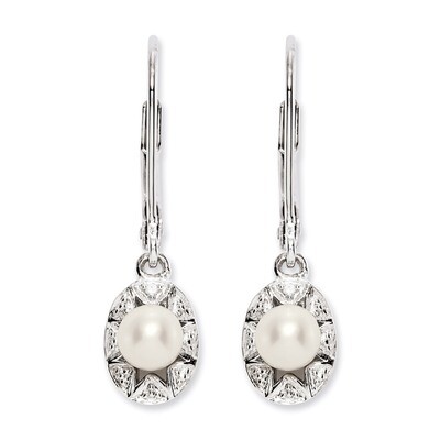 June Pearl Earrings Sterling Silver Diamond QBE10JUN, MPN: QBE10JUN, 883957396569