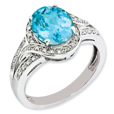 Blue Topaz Ring Sterling Silver Diamond QR3026BT, MPN: QR3026BT, 883957622088