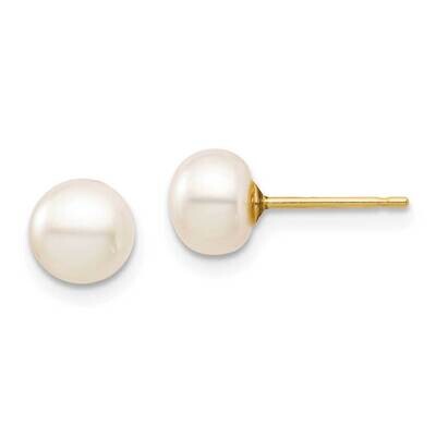 6-7mm White Button Freshwater Cultured Pearl Stud Post Earrings 14k Gold SE2940 by Madi K, MPN: SE2…