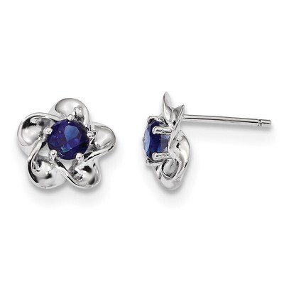 Floral Created Sapphire Post Earrings Sterling Silver Rhodium-plated QBE31SEP, MPN: QBE31SEP, 19110…