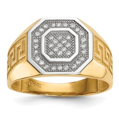14kwith Rhodium Mens Micro Pave CZ Diamond Octagon &amp; Greek Key Ring 14k white Gold Y13802, MPN: Y13…