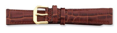 19mm Havana Crocodile Dark Stitch Gld-tone Buckle Watch Band BA92-19, MPN: BA92-19, 886774147444