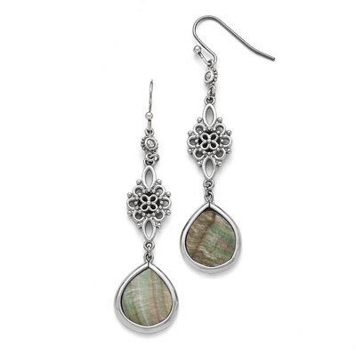 Polished Black Mother of Pearl Synthetic Diamond Dangle Earrings - Stainless Steel SRE744 by Chisel…