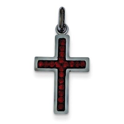 Sterling Silver Black Ceramic Red Swarovski Elements Cross Pendant QP2452