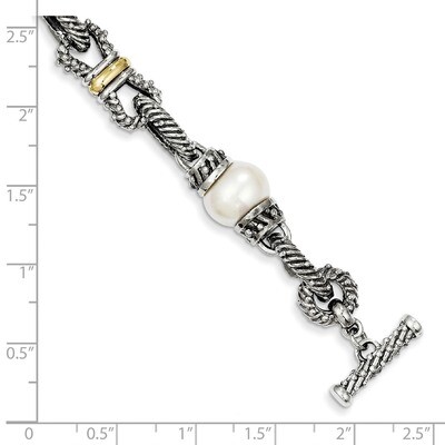 10-10.5mm Cultured Pearl Bracelet Sterling Silver &amp; 14k Gold QTC59, MPN: QTC59, 742323106648