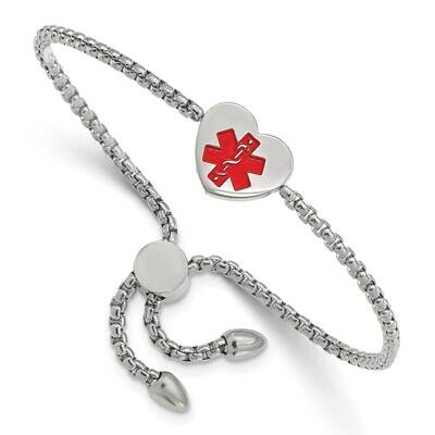 Red Enamel Heart Medical Id Adjustable Bracelet Stainless Steel Polished SRB2638, MPN: SRB2638, 191…