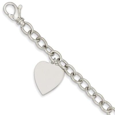 8.5in Polished Engravable Link with Heart Charm Bracelet 8.5 Inch 14k White Gold WLK313-8.5, MPN: W…
