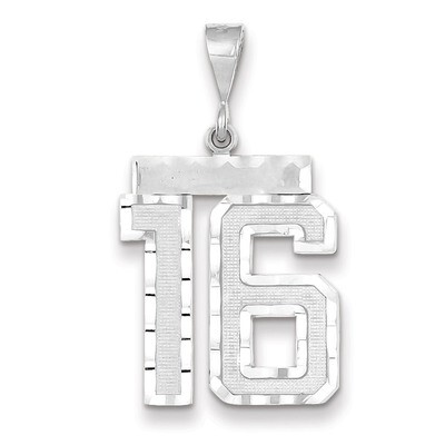 Number 16 Charm 14k white Gold Large Diamond -cut WLN16, MPN: WLN16, 883957123455
