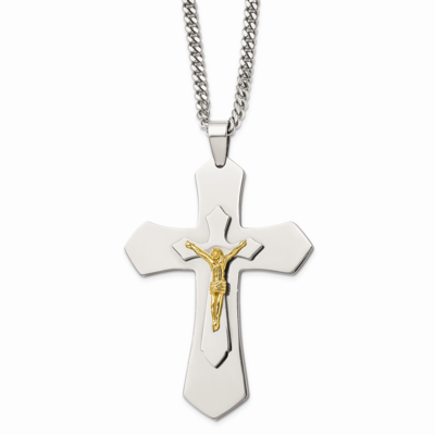 Yellow IP-plated Crucifix Necklace Stainless Steel Polished SRN943-24 by Chisel, MPN: SRN943-24, 19…