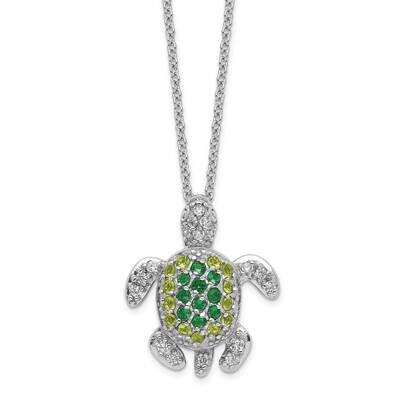 Sim.Peridot Sim.EmeralDiamond-cutZ Turtle 18 Inch Necklace Sterling Silver Rhodium Plated QCM604-18…