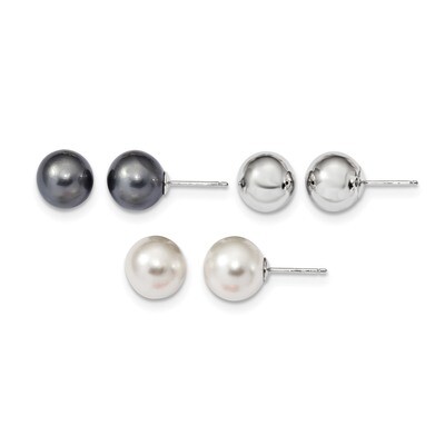 10-11mm White Grey Shell Pearl 3 Earring Set Sterling Silver Rhodium QE13849SET, MPN: QE13849SET, 7…