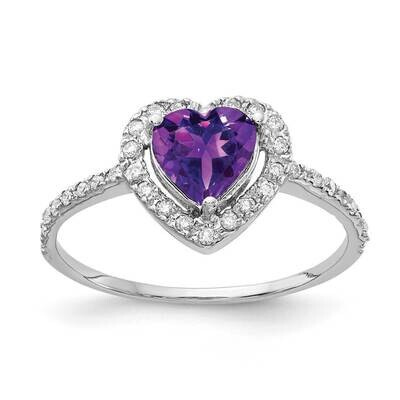 6mm Heart Amethyst Diamond Ring 14k White Gold Y4438AM_AA, MPN: Y4438AM_AA, 883957351582