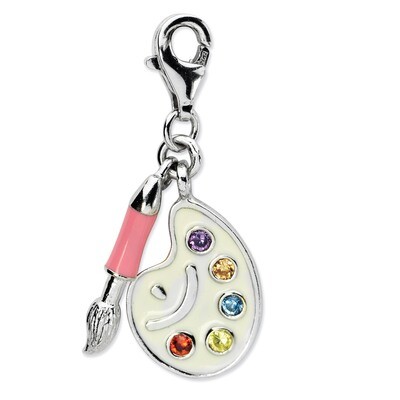 Enamel Artist Palette Charm Sterling Silver Synthetic Diamond QCC703 by Amore La Vita, MPN: QCC703,…
