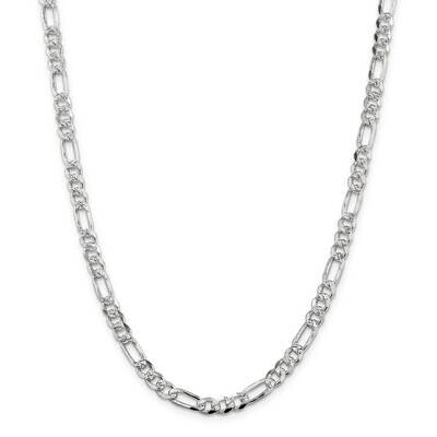5.5mm Pave Flat Figaro Chain 28 Inch Sterling Silver QFF150-28, MPN: QFF150-28,