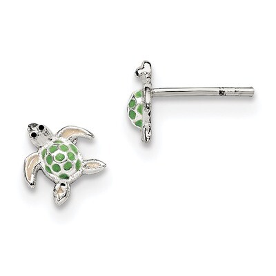 Children&#39;S Enameled Sea Turtle Post Earrings Sterling Silver QE11345, MPN: QE11345, 191101393037