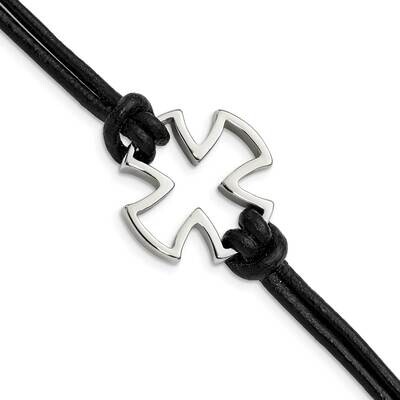 Cross Black Leather Bracelet Stainless Steel Polished SRB1264-8.25 by Chisel, MPN: SRB1264-8.25, 88…