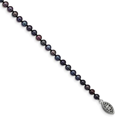 4-5mm Black Cultured Freshwater Pearl Bracelet 7.25 Inch Sterling Silver Rhodium-plated QH5152-7.25…