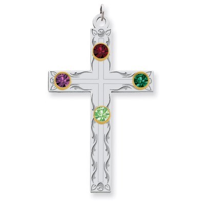 4 Birthstones Bezel Family Crystal Cross Pendant Sterling Silver &amp; 14k Gold QMP5/4G, MPN: QMP5/4G, …