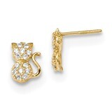 Madi K Polished CZ Diamond Sitting Cat Screwback Post Earrings 14k Gold SE2567, MPN: SE2567, 716838…