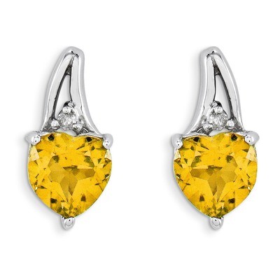 Citrine Heart Post Earrings Sterling Silver Rhodium-plated Diamond QE9971CI, MPN: QE9971CI, 8839574…