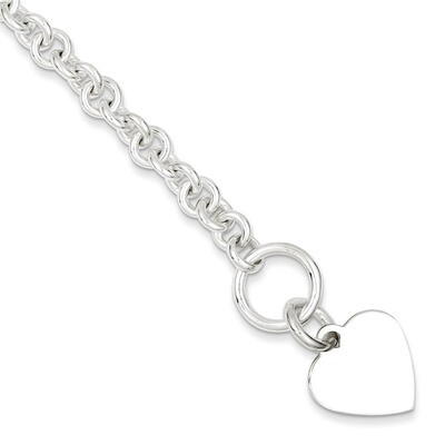 Heart Disc on Fancy Link Toggle Bracelet Sterling Silver Engravable QG1149-8.75, MPN: QG1149-8.75, …
