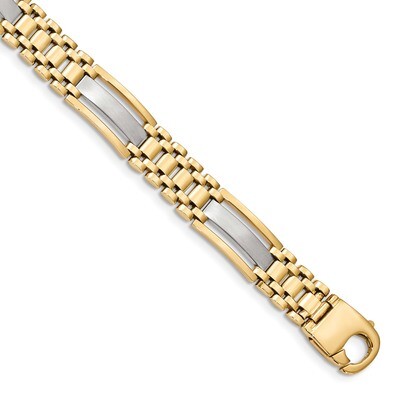 8.75 Inch Polished and Satin 8.75in Mens Link Bracelet 14k Two-Tone Gold GB255-8.75, MPN: GB255-8.7…