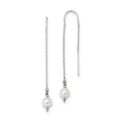 6-7mm Wte Cultured Freshwater Pearl Threaded Earrings Sterling Silver Rhodium-plated QE13083, MPN: …