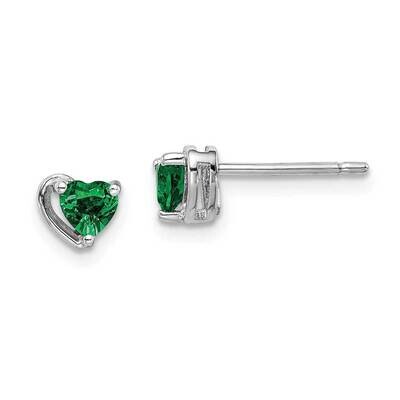 Created Emerald Heart Post Earrings Sterling Silver Rhodium Plated QE14916MAY, MPN: QE14916MAY, 883…