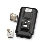 Black Leather Three Cigar Case with Cutter &amp; Lighter GM111, MPN: GM111, 797140582434