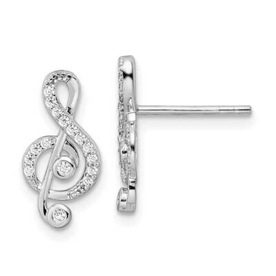 CZ Diamond Treble Clef Post Earrings Sterling Silver Rhodium-Plated QE15653, MPN: QE15653, 19690415…