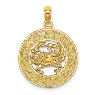 Turks Caicos On Round Frame with Crab Charm 14k Gold K7594, MPN: K7594, 637218141951
