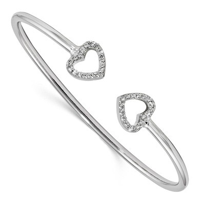 CZ Diamond Heart Cuff Bangle Sterling Silver Rhodium-plated QB1180, MPN: QB1180, 191101880780