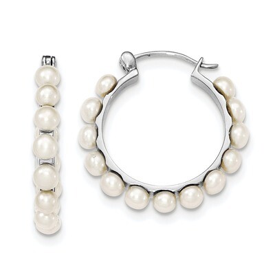 4-5mm White Cultured Freshwater Pearl Hoop Earringss Sterling Silver Rhodium-plated QE12753, MPN: Q…