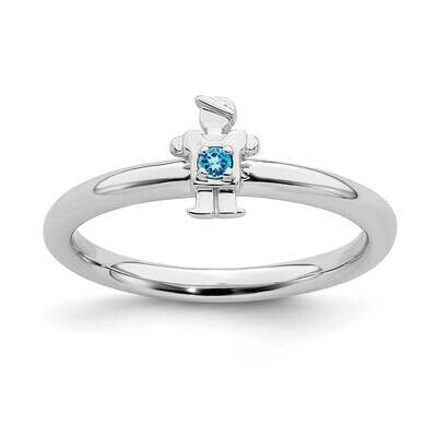 Blue Topaz Boy Ring Sterling Silver Rhodium-plated QSK1922, MPN: QSK1922, 191101720222