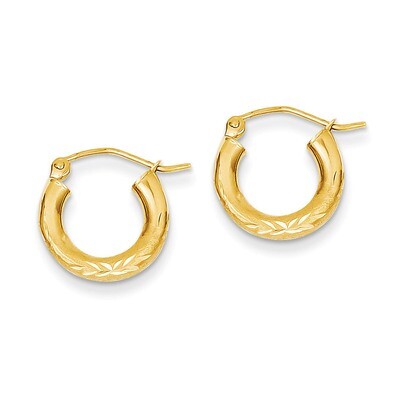 Satin &amp; Diamond-cut 3mm Round Hoop Earrings 14k Gold TC292, MPN: TC292, 883957289625