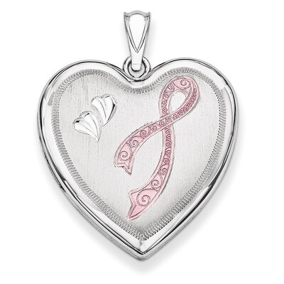 Pink Ribbon Heart Locket Sterling Silver 24mm Enameled Diamond-cut QLS393, MPN: QLS393, 883957144221