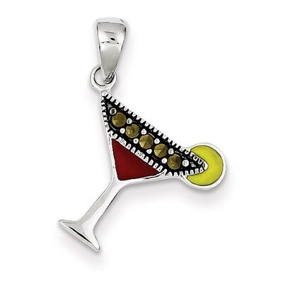 Red &amp; Green Enameled Martini Pendant Sterling Silver QC6163, MPN: QC6163, 883957914794