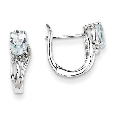 Aquamarine Hinged Earrings Sterling Silver Rhodium-plated Diamond QE9955AQ, MPN: QE9955AQ, 88395743…