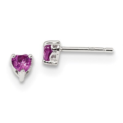 4mm Heart Created Pink Sapphire Post Earrings Sterling Silver QBE27OCT, MPN: QBE27OCT, 883957181066