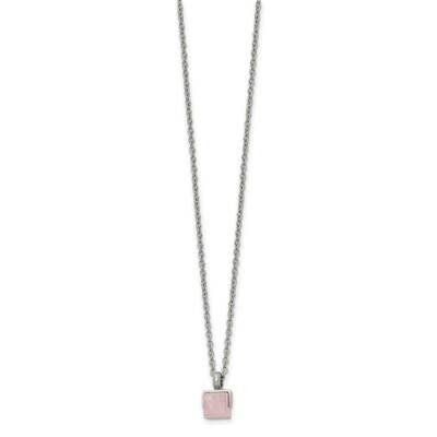 Rose Quartz Square 16 Inch 2 Inch Ext. Necklace Stainless Steel Polished SRN2752-16 by Chisel, MPN:…