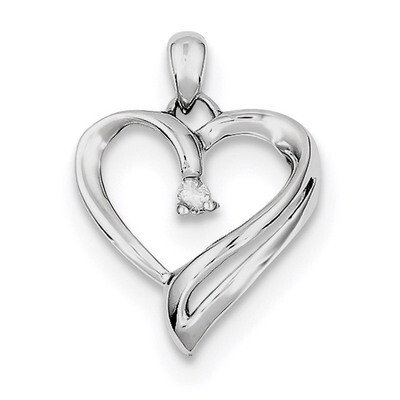 Diamond Heart Pendant Sterling Silver Rhodium QDX238, MPN: QDX238, 818050011224