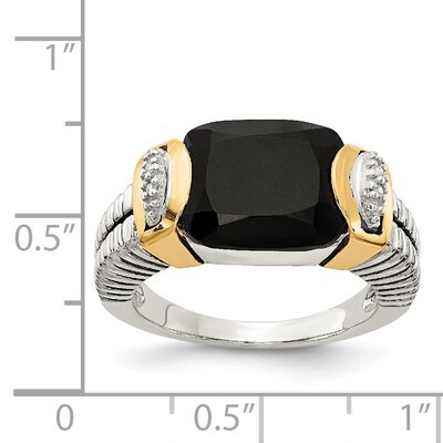 Black Onyx and .02ct Diamond Ring Sterling Silver &amp; 14k Gold QTC1206, MPN: QTC1206, 191101466380