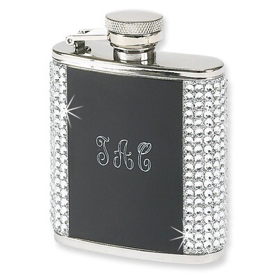 2.5 oz. Black Stainless Steel &amp; Crystal with Aluminum Plate Flask GM4264, MPN: GM4264, 47105210125