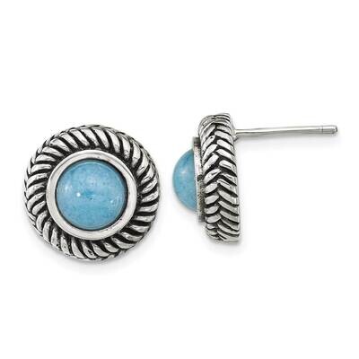 Oxidized Imitation Turquoise Circle Post Earrings Sterling Silver QE15704, MPN: QE15704, 1969041545…