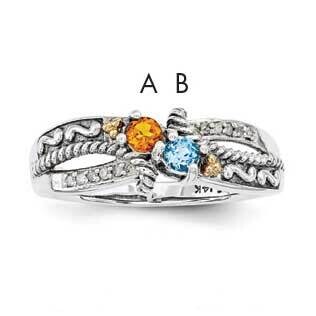 Two-Stone and Diamond Mother&#39;s Ring Sterling Silver &amp; 14k Gold QMR39/2SY-10, MPN: QMR39_2--6, 88677…