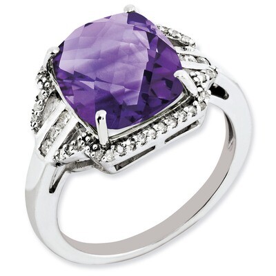 Amethyst &amp; Diamond Ring Sterling Silver QR3050AM, MPN: QR3050AM, 883957633244