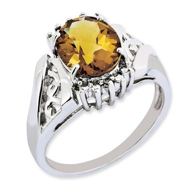 Whiskey Quartz &amp; Oval Diamond Ring Sterling Silver QR2917WQ, MPN: QR2917WQ, 883957360096