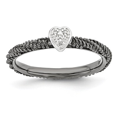 Rhodium Plated Heart Ring Sterling Silver Diamond QSK1827, MPN: QSK1827, 886774374949