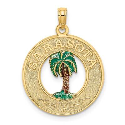 Sarasota On Round Frame with Enamel Palm Tree Charm 14k Gold K6998, MPN: K6998, 637218136315
